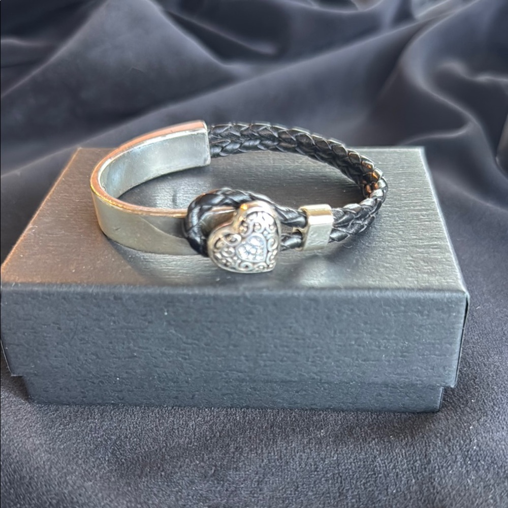 Brighton Silver and Black Braided Bracelet with Crystal Accents